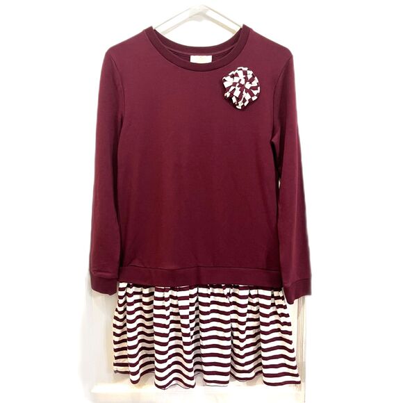 Kate Spade New York Maroon Stripe Long Sleeve Mini Dress Girls Size 14 - Picture 1 of 9